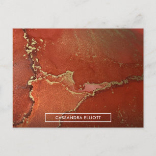 Abstrakter Rot & Gold Alkohol Tinte Flüssigkeiten Postkarte