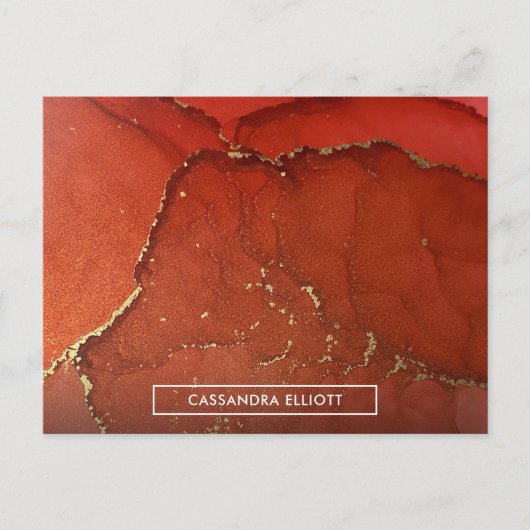 Abstrakter Rot & Gold Alkohol Tinte Flüssigkeiten Postkarte (Vorderseite)