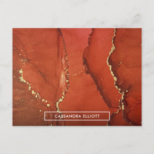 Abstrakter Rot & Gold Alkohol Tinte Flüssigkeiten Postkarte
