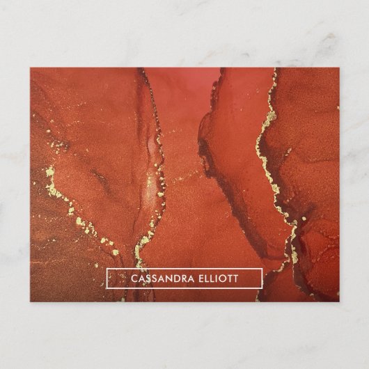 Abstrakter Rot & Gold Alkohol Tinte Flüssigkeiten Postkarte (Vorderseite)