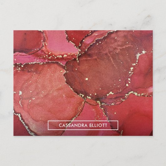 Abstrakter Rot- und Goldmarmor Alkohol Tinte Flüss Postkarte (Vorderseite)