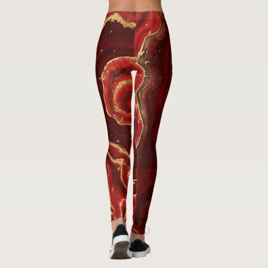 Abstrakter Rot- und Goldmarmor Leggings (Rückseite)