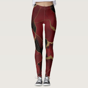 Abstrakter Rot- und Schwarzmarmoreffekt Leggings