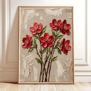 Abstrakter roter Kirschblüten-Wandkunst-Leinwanddr Poster