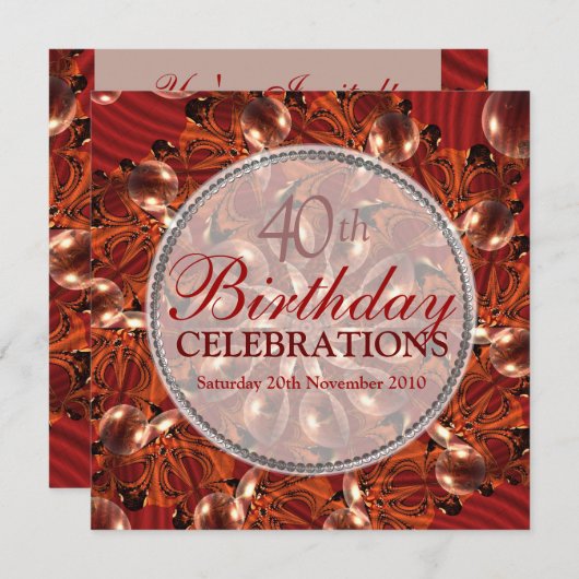 Abstrakter Roter Schmetterling und Blasen Geburtst Einladung (Vorne/Hinten)