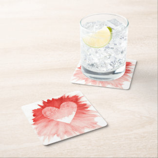 Abstrakter roter Wasserfarbe-Spritzer-Herz-Papieru Rechteckiger Pappuntersetzer