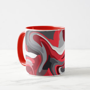 Abstrakter roter, weißer und grauer Farbfluss  Tasse