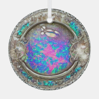Abstrakter, runde, lackierte Opal-Edelstein Ornament Aus Glas