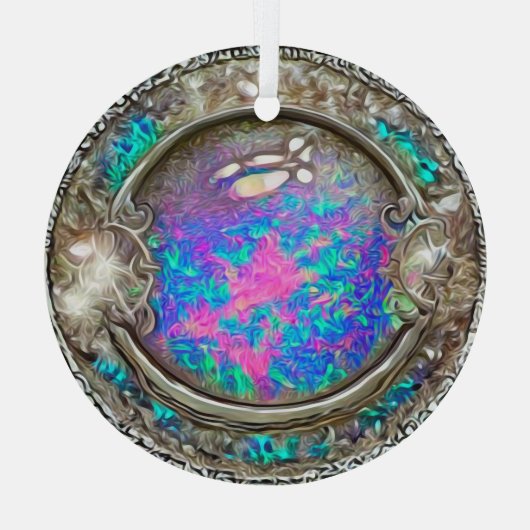 Abstrakter, runde, lackierte Opal-Edelstein Ornament Aus Glas (Rückseite)