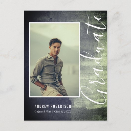 Abstrakter rustikaler Shimmer Foto Abschluss Einladungspostkarte (Vorderseite)