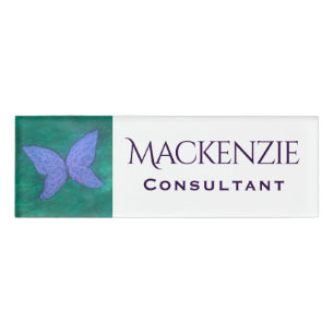 Abstrakter Schmetterling Modern Blue Lila Wings Namenschild