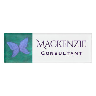 Abstrakter Schmetterling | Modern Blue Lila Wings Namenschild