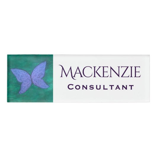 Abstrakter Schmetterling | Modern Blue Lila Wings Namenschild (Vorderseite)