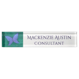 Abstrakter Schmetterling Modern Blue Lila Wings Namensplakette