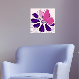 Abstrakter Schmetterling und Blütenpinken und viol Poster