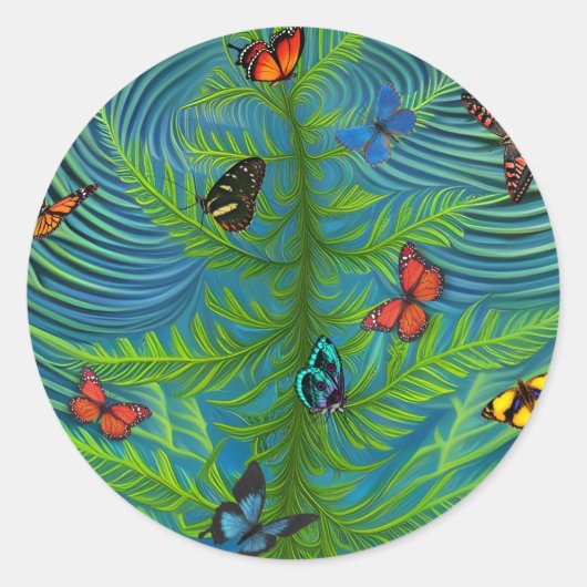 Abstrakter Schmetterlingsgarten Runder Aufkleber (Vorderseite)