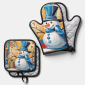 Abstrakter Schneemann Ofenhandschuh & Topflappen-Set (Vorderseite/Rückseite)