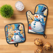 Abstrakter Schneemann Ofenhandschuh & Topflappen-Set (Oben Unten)