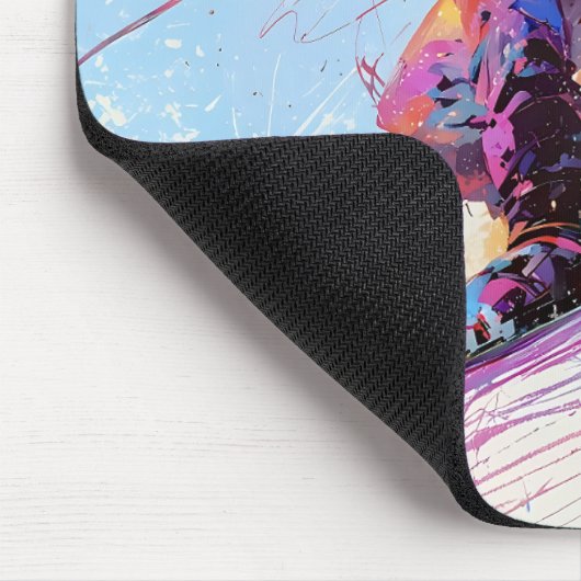 Abstrakter Schneeschuhfahrer mit bearbeitbarem Mau Mousepad (Ecke)