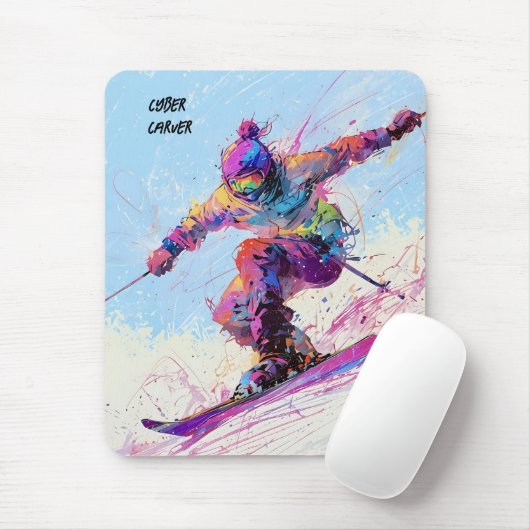 Abstrakter Schneeschuhfahrer mit bearbeitbarem Mau Mousepad (Mit Mouse)