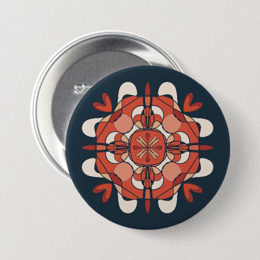 Abstrakter schöner Red Mandala Dark Blue Hintergru Button (Vorne & Hinten)