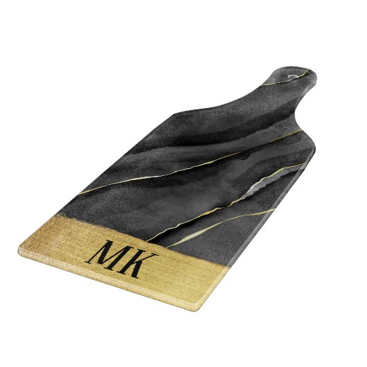 Abstrakter Schwarz-Gold-Agate-Marmorwirl Schneidebrett (Ecke)
