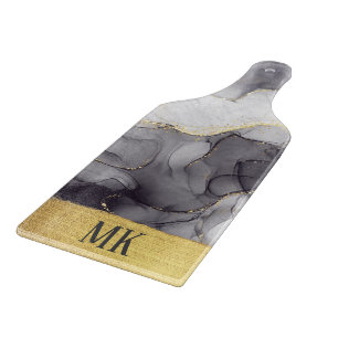 Abstrakter Schwarz-Gold-Agate-Marmorwirl Schneidebrett