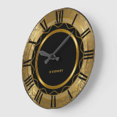 Abstrakter Schwarz-Gold-Damast Große Wanduhr (Winkel)