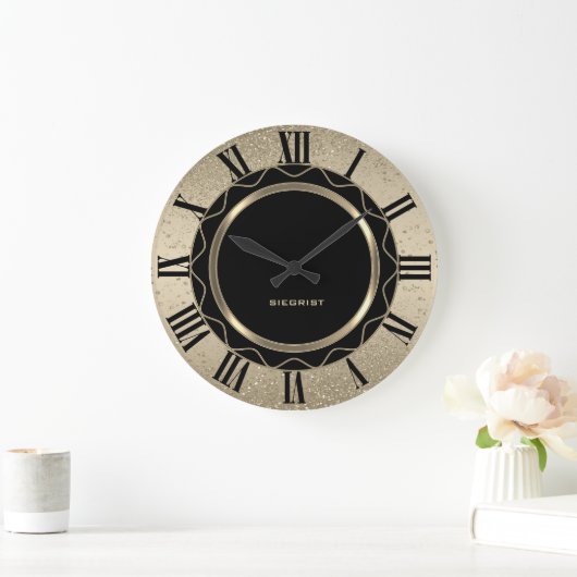 Abstrakter Schwarz/Gold-Glitzer Große Wanduhr (Zuhause)