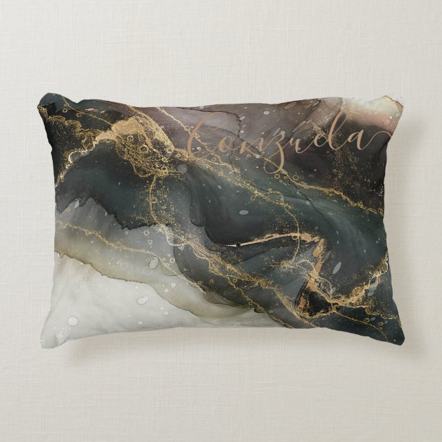 Abstrakter Schwarz-Gold-Marmor Dekokissen (Vorderseite)
