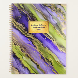 Abstrakter Schwarz-Grün-Lila Goldstreifen Planer