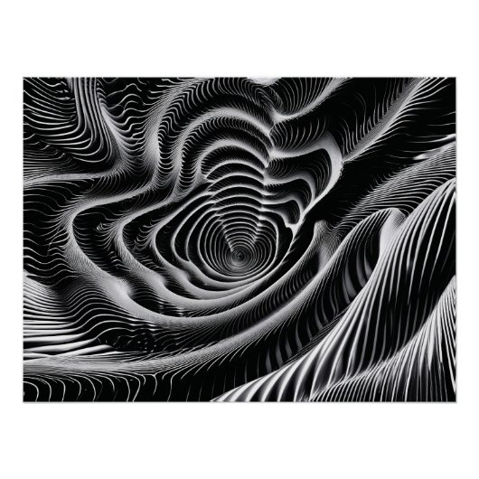 Abstrakter Schwarz-Weiß-Swirl Poster (Vorderseite)