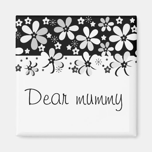 Abstrakter Schwarz-weißer Cartoon Blume Blumendesi Magnet (Vorne)