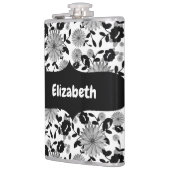 Abstrakter Schwarz-weißer Florals Designer Flask Flachmann (Links)