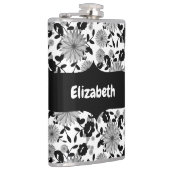 Abstrakter Schwarz-weißer Florals Designer Flask Flachmann (Rechts)