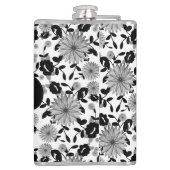 Abstrakter Schwarz-weißer Florals Designer Flask Flachmann (Rückseite)