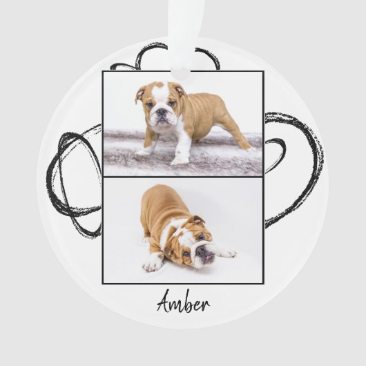 Abstrakter Schwarz-weißer Hundfoto Collage Weihnac Ornament (Vorderseite)