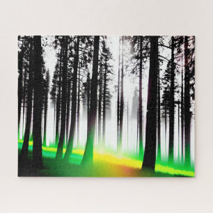 Abstrakter Schwarz-weißer Nebelwald und Gelb Puzzle