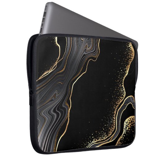 abstrakter schwarzer Agerhintergrund mit goldenen Laptopschutzhülle (Vorne Rechts)