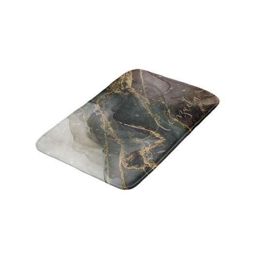 Abstrakter schwarzer Goldmarmor Badematte (Schrägansicht)