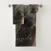 Abstrakter schwarzer Goldmarmor Badhandtuch Set (Insitu)