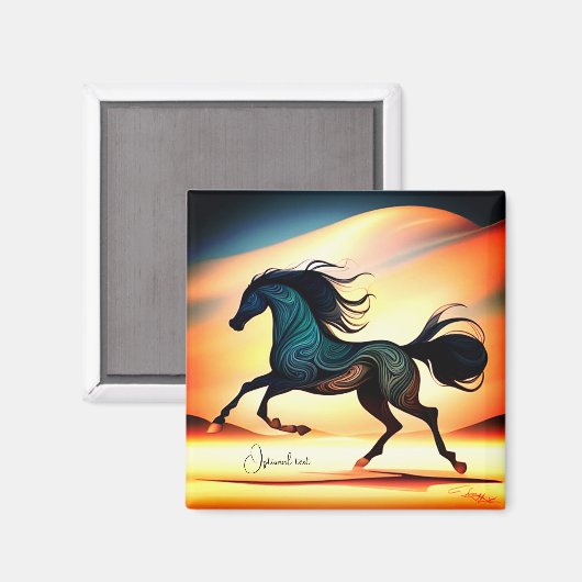 Abstrakter schwarzer Hengst in der Wüste Magnet (Vorderseite/Rückseite)