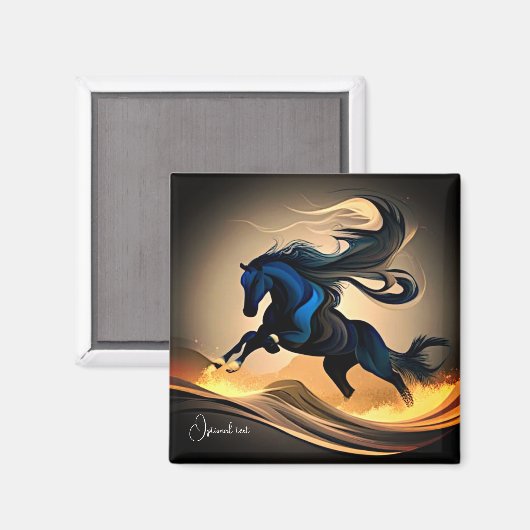 Abstrakter schwarzer Hengst in der Wüste Magnet (Vorderseite/Rückseite)