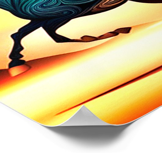 Abstrakter schwarzer Hengst in der Wüste Poster (Ecke)