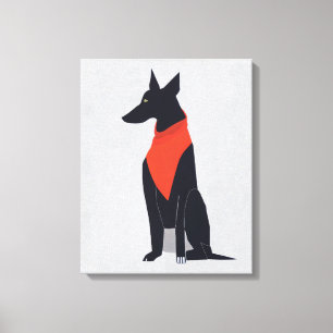 Abstrakter Schwarzer Hund mit Red Bandana Art Leinwanddruck