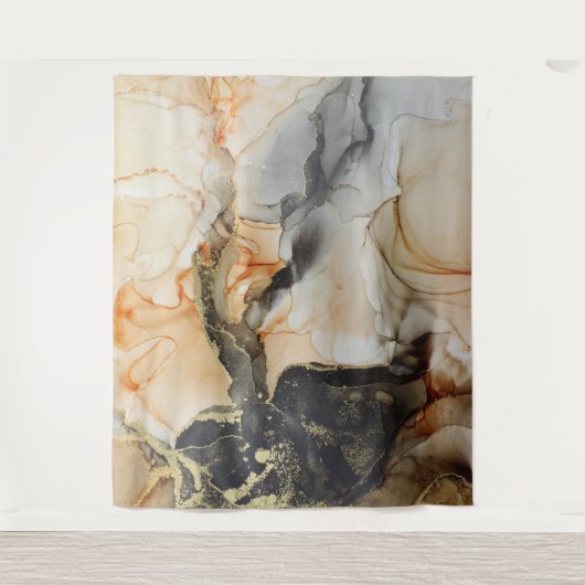 Abstrakter Schwarzer Pfirsich Orange Grau Wandteppich (Vorderseite)