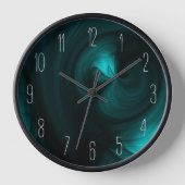 Abstrakter Schwarzer Rauch Swirl - Aquamarin Uhr (Vorderseite)