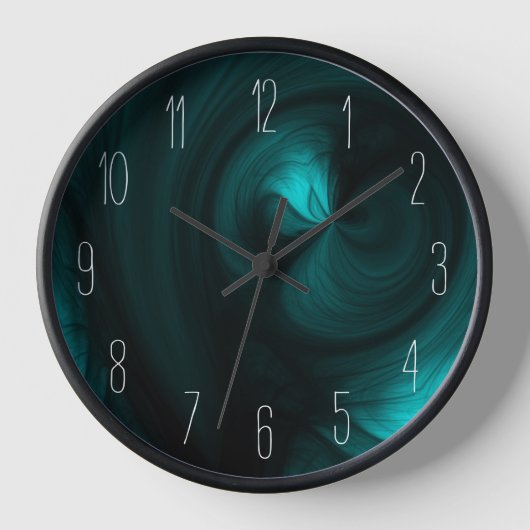Abstrakter Schwarzer Rauch Swirl - Aquamarin Uhr (Vorderseite)