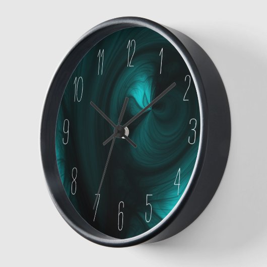 Abstrakter Schwarzer Rauch Swirl - Aquamarin Uhr (Winkel)
