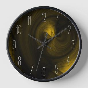 Abstrakter Schwarzer Rauch Swirl - Gelb Uhr